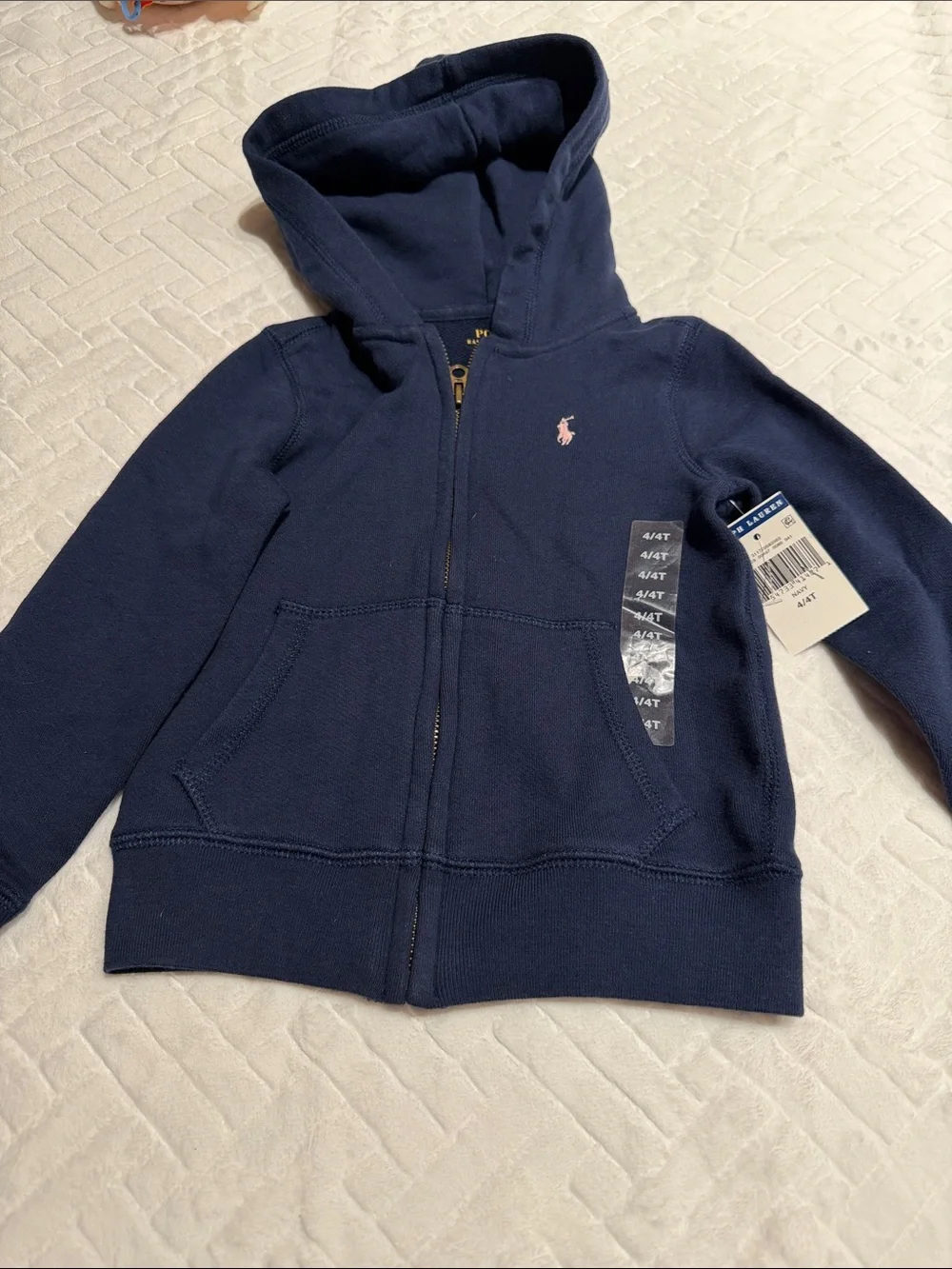Ralph Lauren Navy Zip Hoodie with Pink Pony size 4/4T